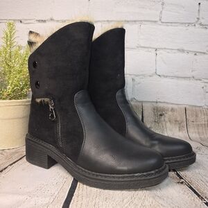 PATRIZIA SAIGE BLACK FAUX LEATHER WITH FAUX FUR LINING WINTER BOOTS WOMENS 38